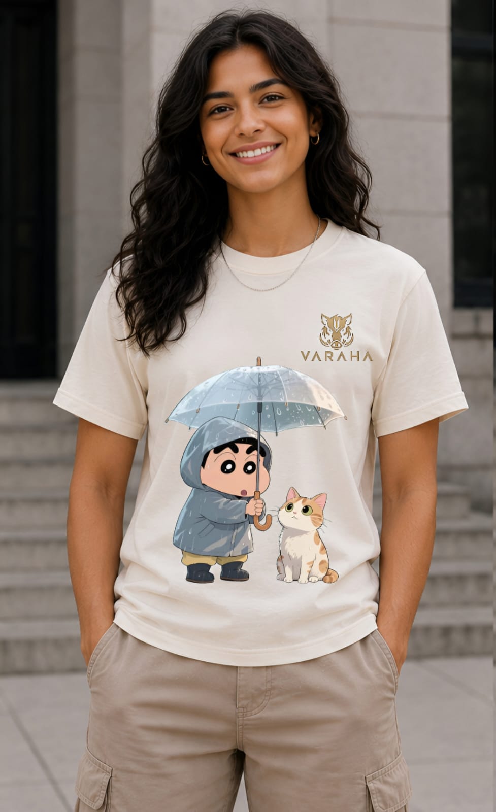 Cute Umbrella & Kitten Graphic T-Shirt