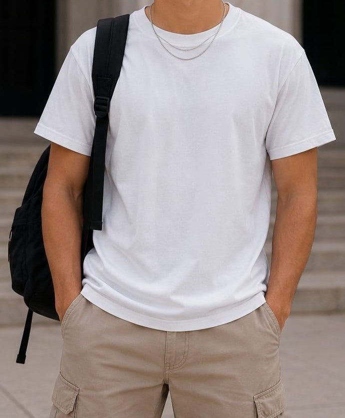 WHITE PLAIN OVERSIZED T-SHIRT