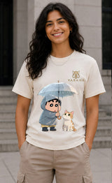 Cute Umbrella & Kitten Graphic T-Shirt